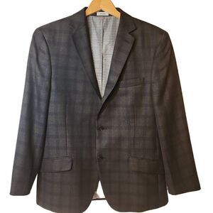 JF J. Ferrar Slim Fit Suit Jacket Sport Coat Gingham Pattern Dark‎ Gray/Blue Men